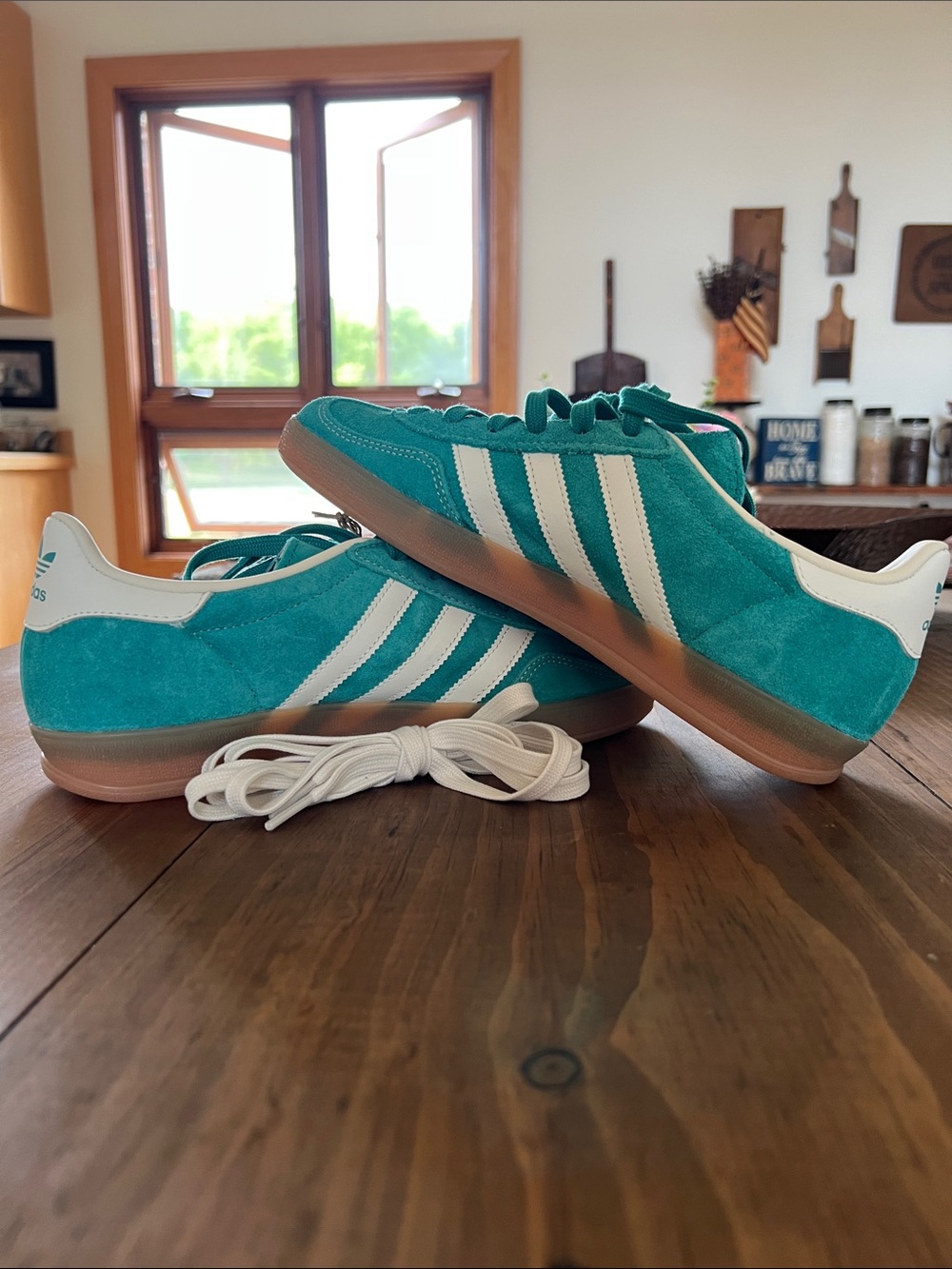 ADIDAS GAZELLE new with tags  Teal Suede Sneakers with White Stripes